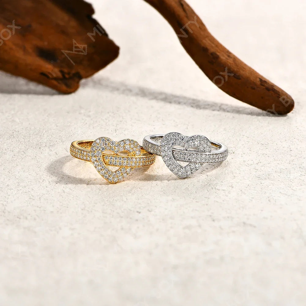 MINTYBOX S925 Silver Moissanite Rings for Women 0.568ctw D/VVS1 Lab Diamond Heart Ring 18K Gold Plated  Wedding Fine Jewelry