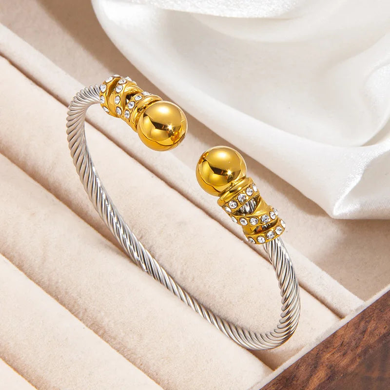 1pcs Stainless Steel Gold-plated Bangle Trendy Retro Hip-hop Style Bracelet Fried Dough Twists Steel Wire Rope Colorfast Bangle