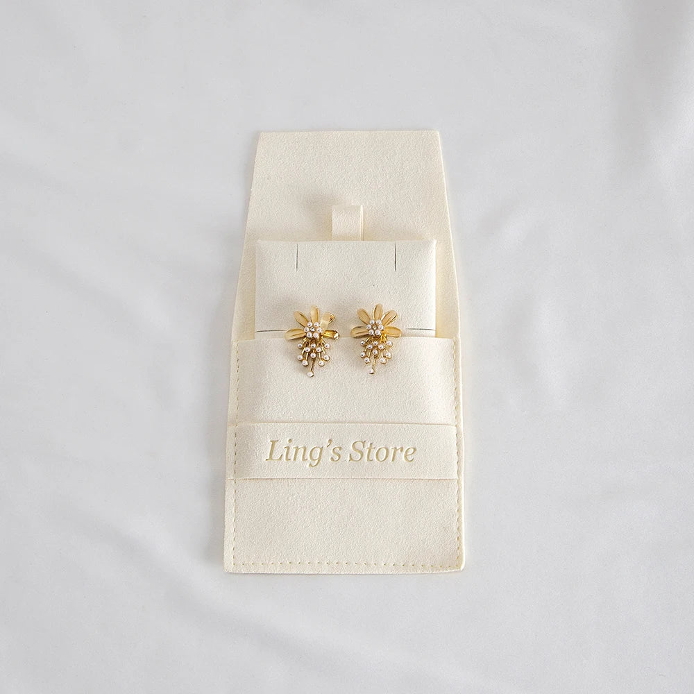 20/50/100pcs Personalized Logo Jewelry Microfiber Strip 8x8cm Bag Insert With 6x6cm Pad Card For Earrings Studs Necklace Pendant