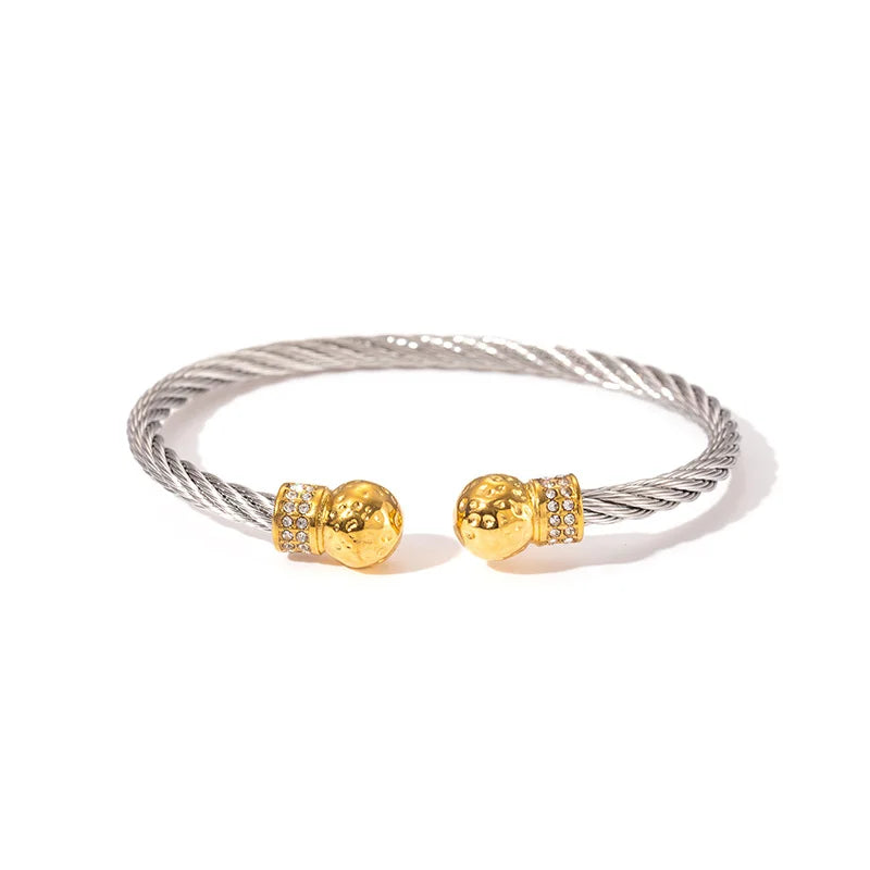 1pcs Stainless Steel Gold-plated Bangle Trendy Retro Hip-hop Style Bracelet Fried Dough Twists Steel Wire Rope Colorfast Bangle