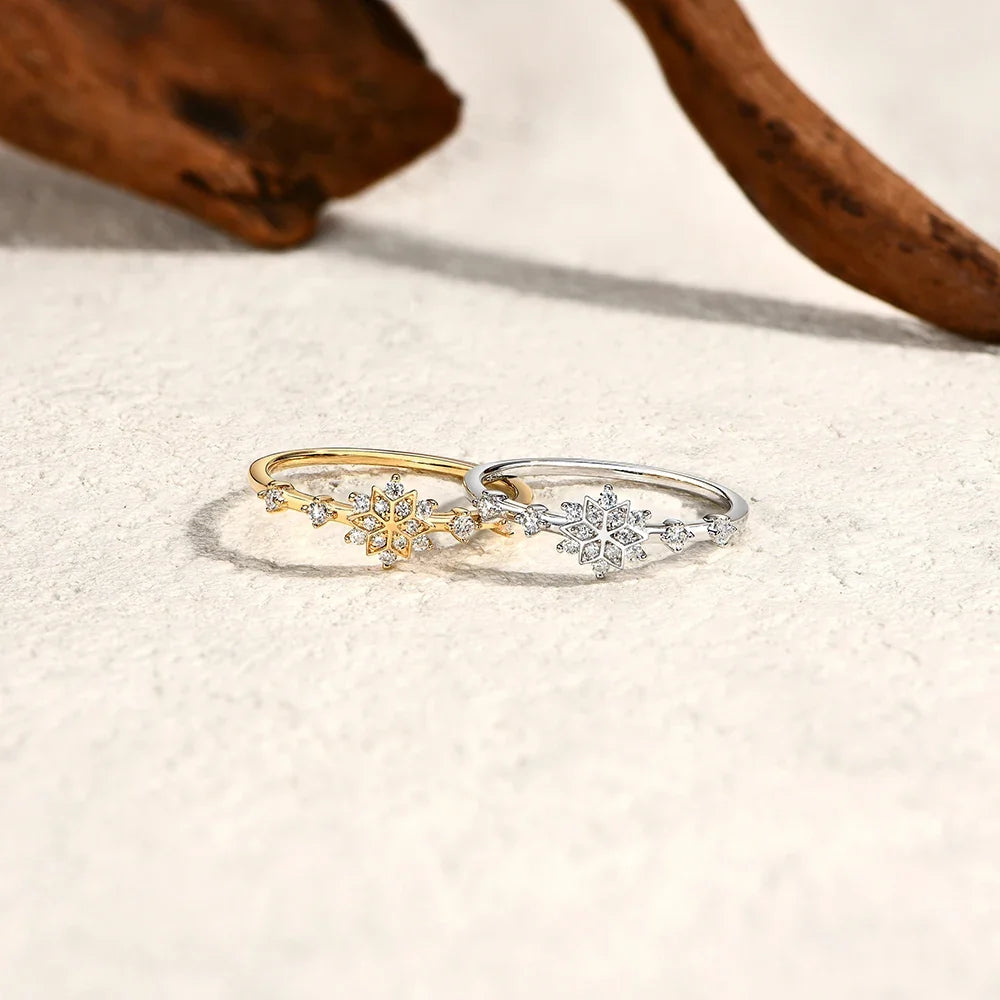 MINTYBOX Snowflake S925 Sterling Silver Moissanite Engagement Rings for Women Lab Diamond Ring 18K Gold Plated Fine Jewelry Gift