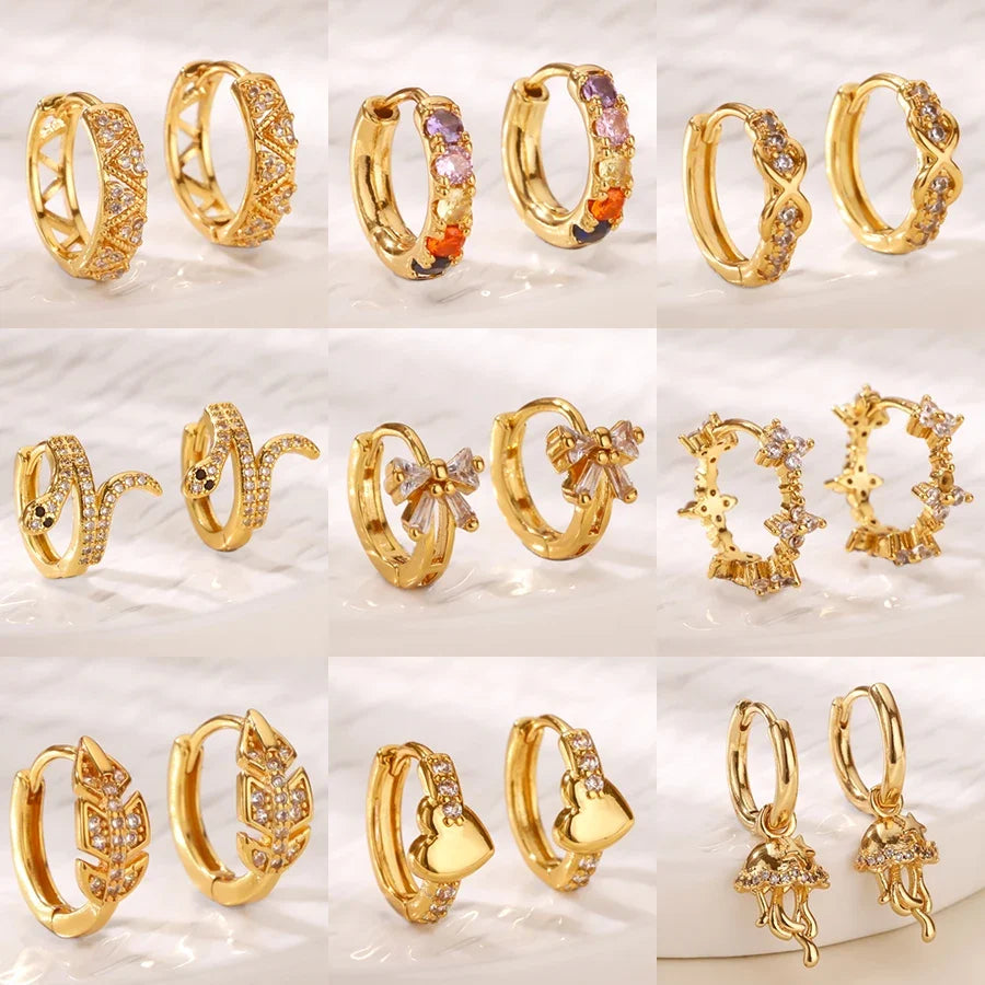 Luxury Zircon Hoop Earrings for Women Gold Color Stainless Steel Butterfly Heart Snake Earring Fashion Party Wedding Jewelry Gif