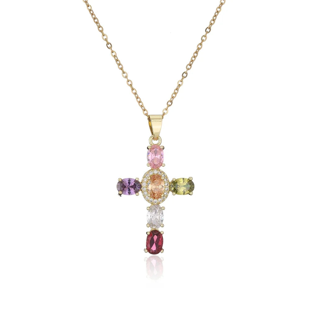 NEWBUY Classic Design Cross Pendant Necklace For Women 2026 Hot Sale Luxury AAA Cubic Zirconia Crystal Christian Jewelry Gift