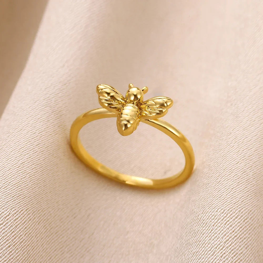 Fashion Bee Rings For Women Design Gold Color  Stainless Steel Bee Ring Wedding Engagement Christmas Jewelry Gift