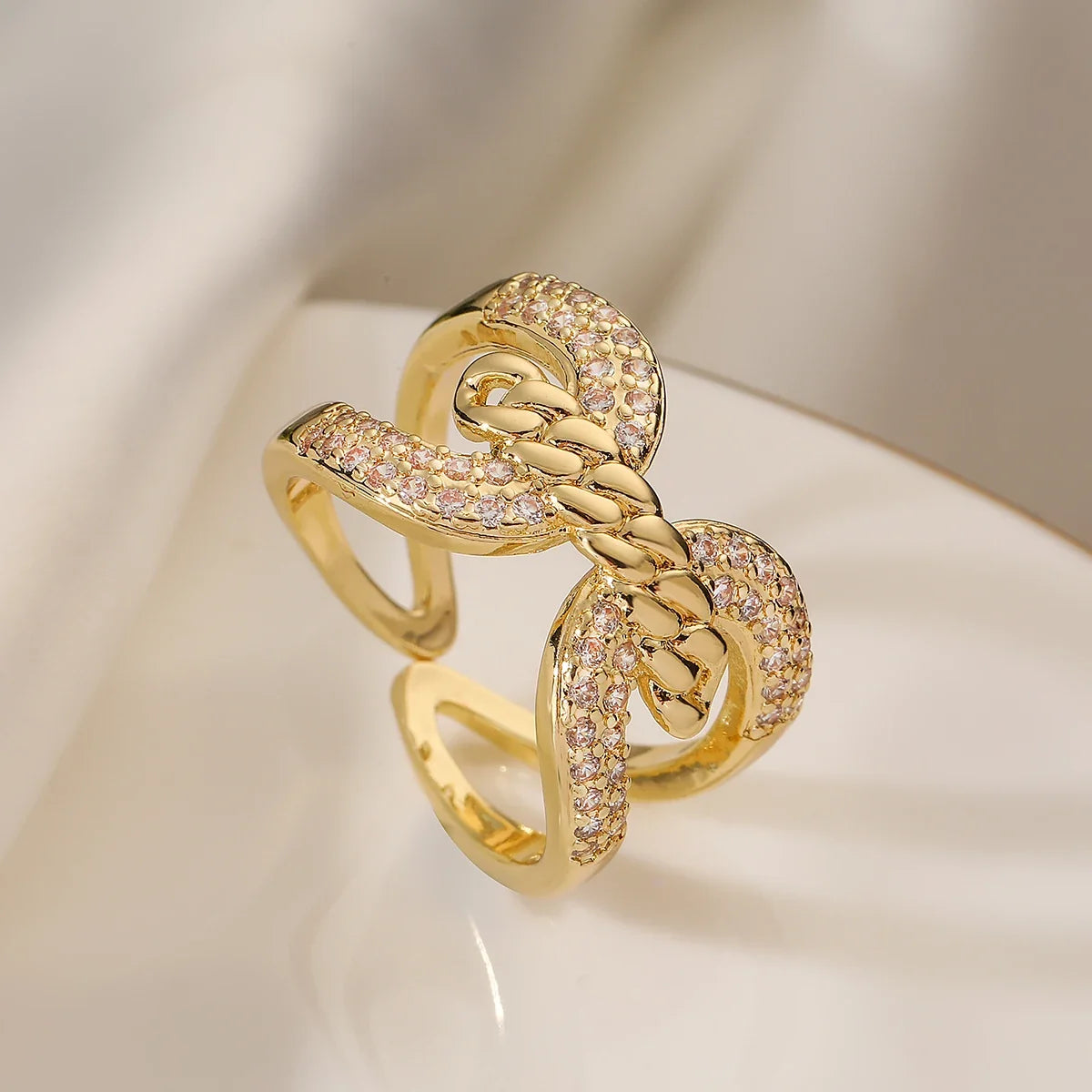NEWBUY Trendy Gold Color Copper Geometric Jewelry Luxury AAA Cubic Zirconia Wedding Ring For Elegant Women Engagement Gift