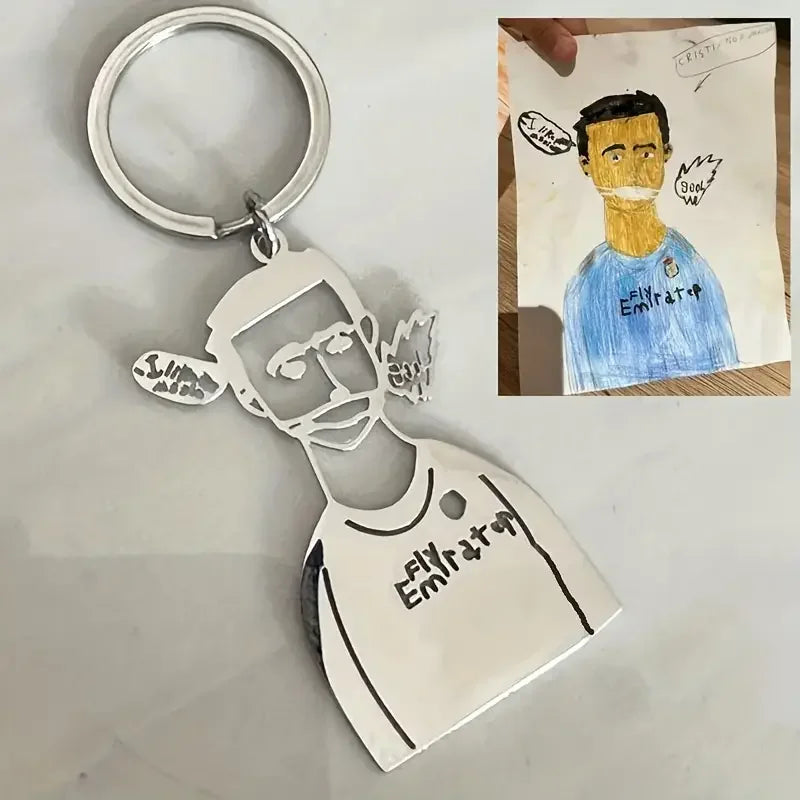 Custom Stainless Steel Children Drawing Pendant Keychain Kids Artwork Personalized Photo Logo Keyring Key Chains Jewelry Gifts