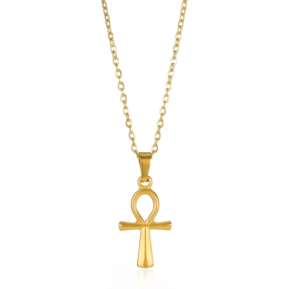 Cross Goddess Pendant Necklace for Women Stainless Steel 316L Gold Color Necklace 2025 New Party Jewelry Aesthetic Accessories