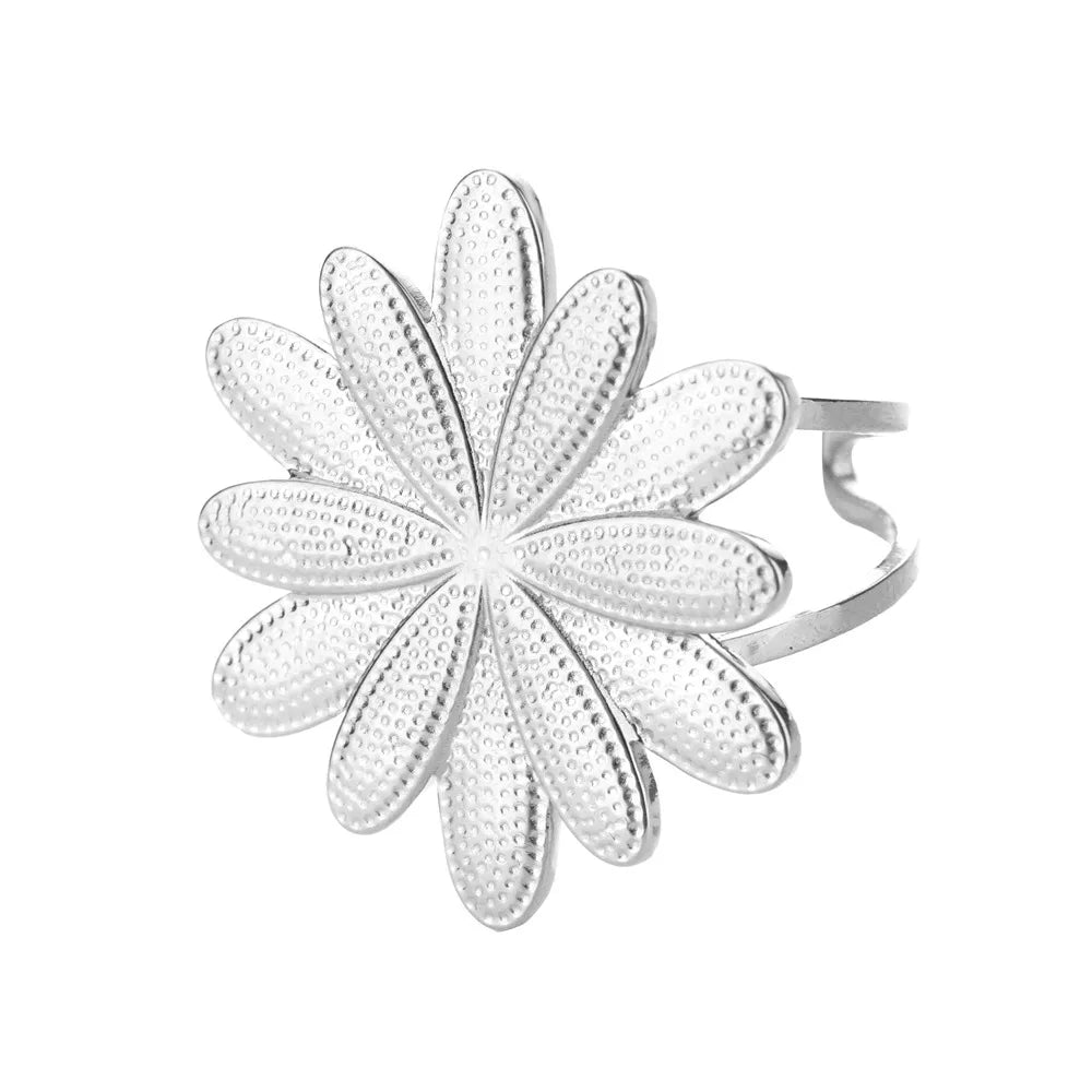 Stainless Steel Exaggerated Big Flower Rings For Women Gold Color Sunflower Finger Ring Female Fashion Aesthetic Jewelry Gift
