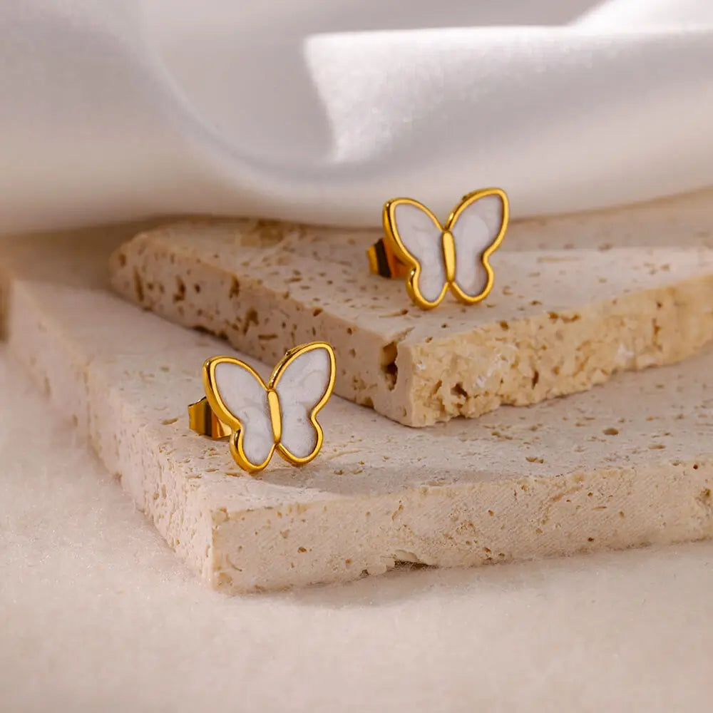 Stainless Steel White Butterfly Earrings for Women Elegant Ear Accessories Aesthetic Butterfly Stud Earring Wedding Jewelry Gift
