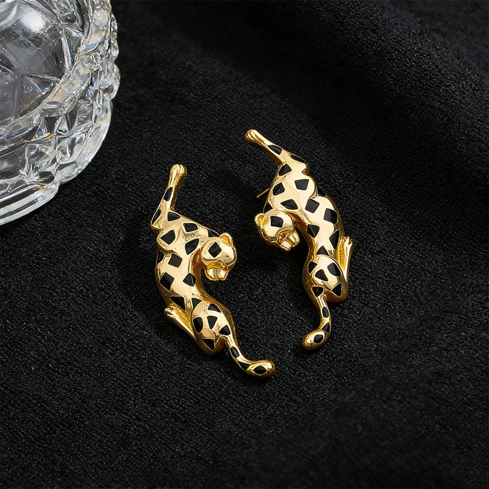 Woman Jewelry Set African Fashion Leopard Necklace Earrings 18K Gold Plated Animal Shape Bracelet Ring Copper Dubai Jewelry Gift
