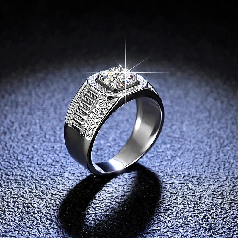 NeeTim Moissanite Ring For Men Sterling Silver Platinum Plated Ring Lab Diamond Men's Rings Man Wedding Band Fine Jewelry
