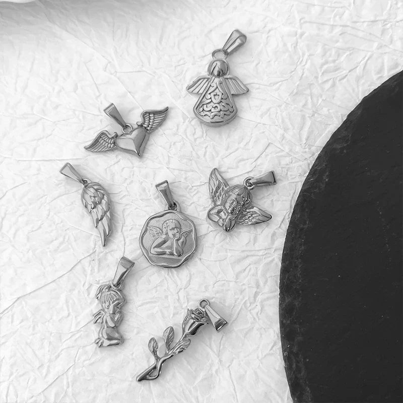 Tarnish Free Pendant Angel Cross Heart Diy Stainless Steel Gold Plated Vintage Charm for Women Necklace Jewelry Making