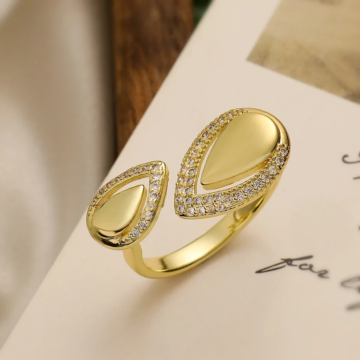 NEWBUY High Quality AAA CZ Zircon Inlay Copper Wedding Jewelry Unique Design Open Rings For Elegant Women Size Adjustable