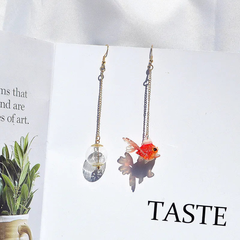 Creative Goldfish Earring Unique Transparent Goldfish Pendant Earring Cute Koi Fish Drop Earrings Personalized Jewelry Wholesale