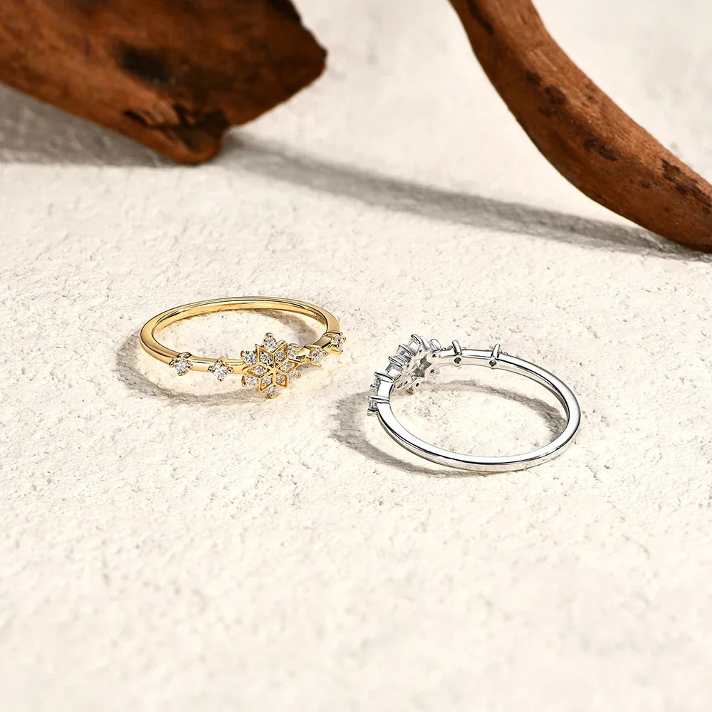 MINTYBOX Snowflake S925 Sterling Silver Moissanite Engagement Rings for Women Lab Diamond Ring 18K Gold Plated Fine Jewelry Gift