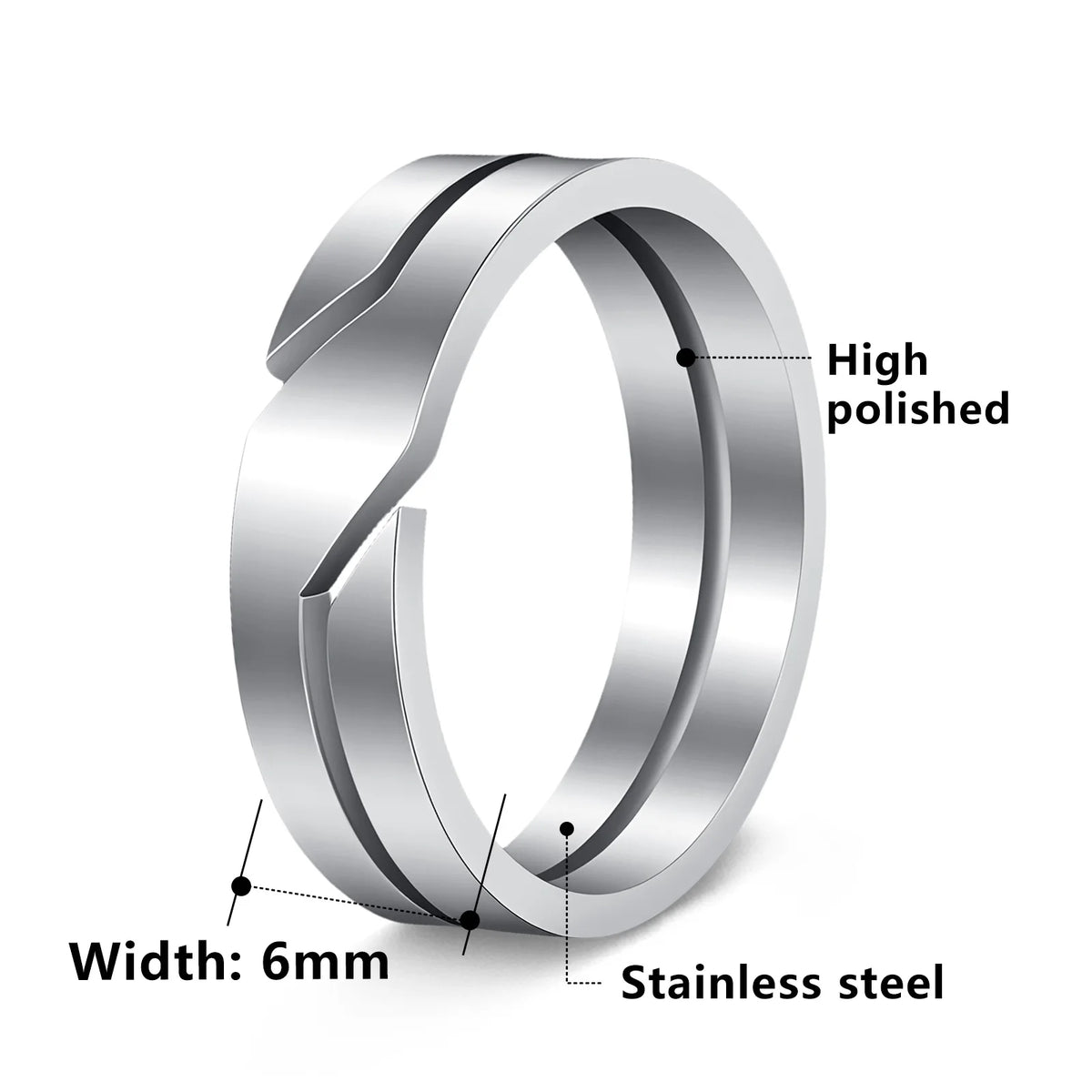 Kissmoon Minimalist Fashion Geometric Slanted Notch Couple Stainless Steel Ring for Men Women Wedding Band Party Jewelry Gifts