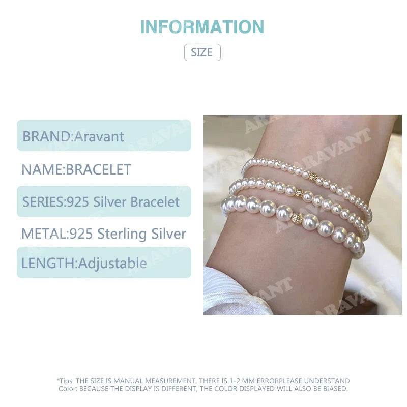 Aravant 925 Silver 3mm/4mm/6mm/8mm Pearl Bracelets Chains For Women Wedding Fashion Jewelry