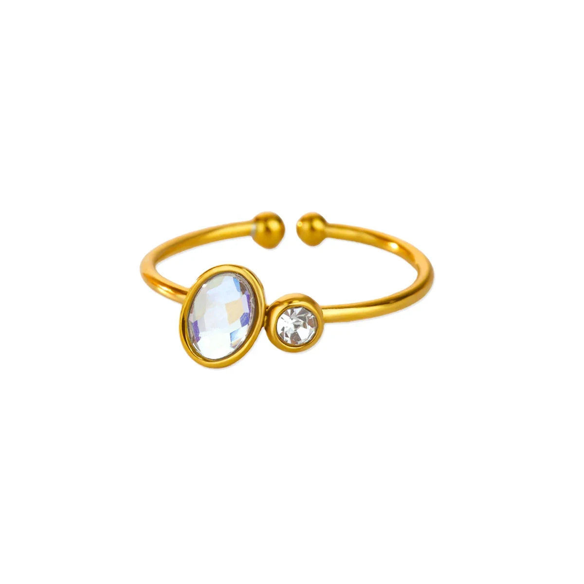 Stainless Steel Four Leaf Clover Rings For Women Gold Color Zircon Opening Couple Ring Aesthetic Wedding Bohemian Jewelry Gift