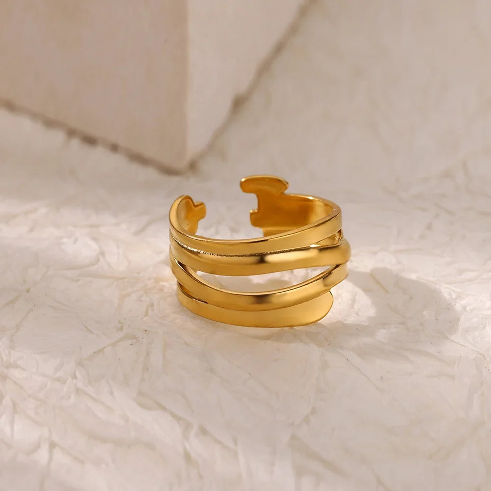 Double Heart Rings For Women Gold Color Stainless Steel Open Adjustable Ring Female Fashion Party Wedding Aesthetic Jewelry Gift