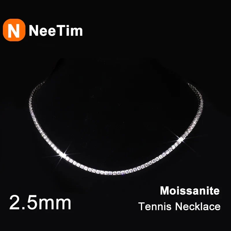 NeeTim 2.5mm Full Moissanite Tennis Necklace 925 Sterling Silver with Gold Plated Necklaces Neck Chain Fine Jewelry for Women