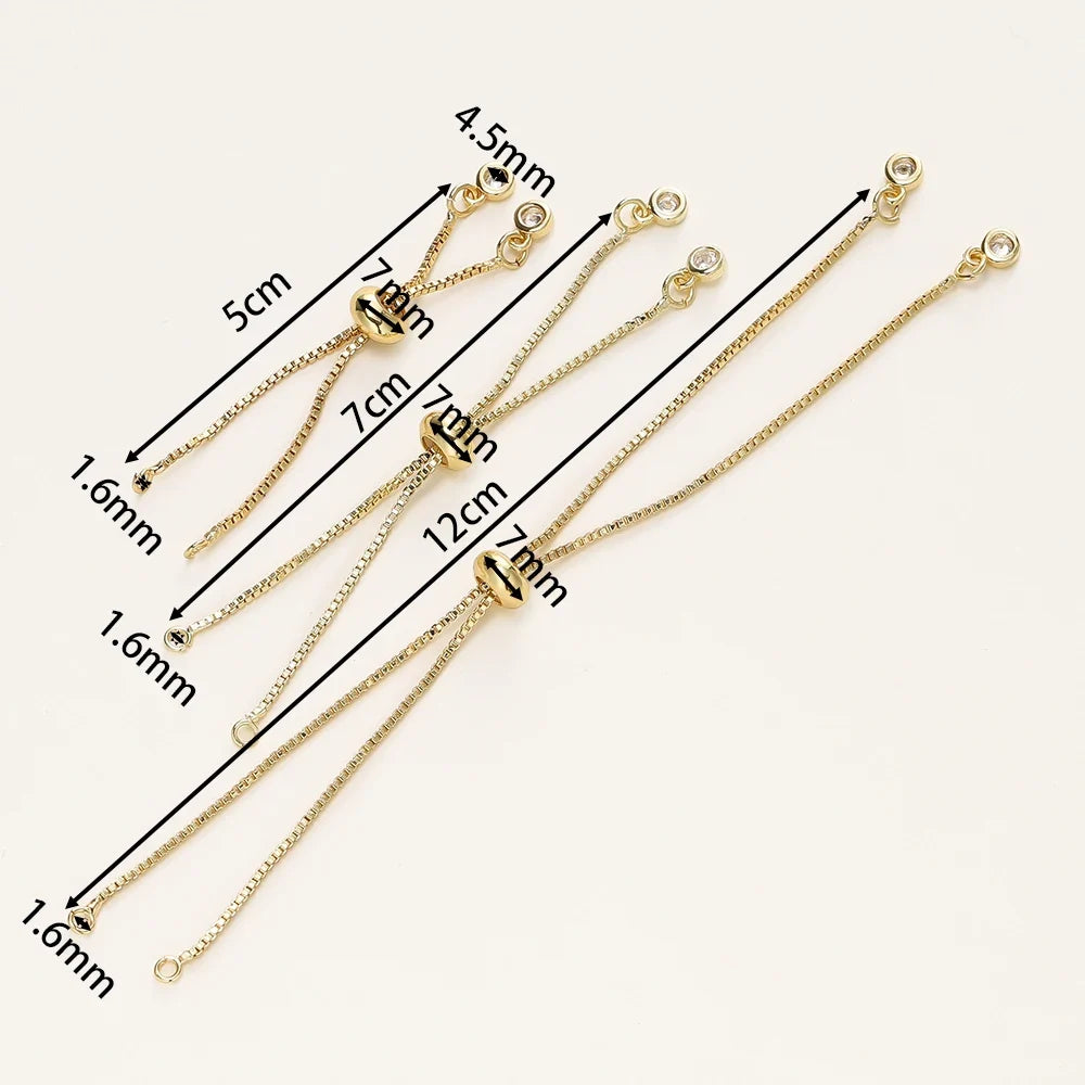 2/4pcs 5/7/12cm 14K/18K Gold Color Plated Brass Adjustable Slider Chains For DIY Bracelet Making Jewelry Making Accessories