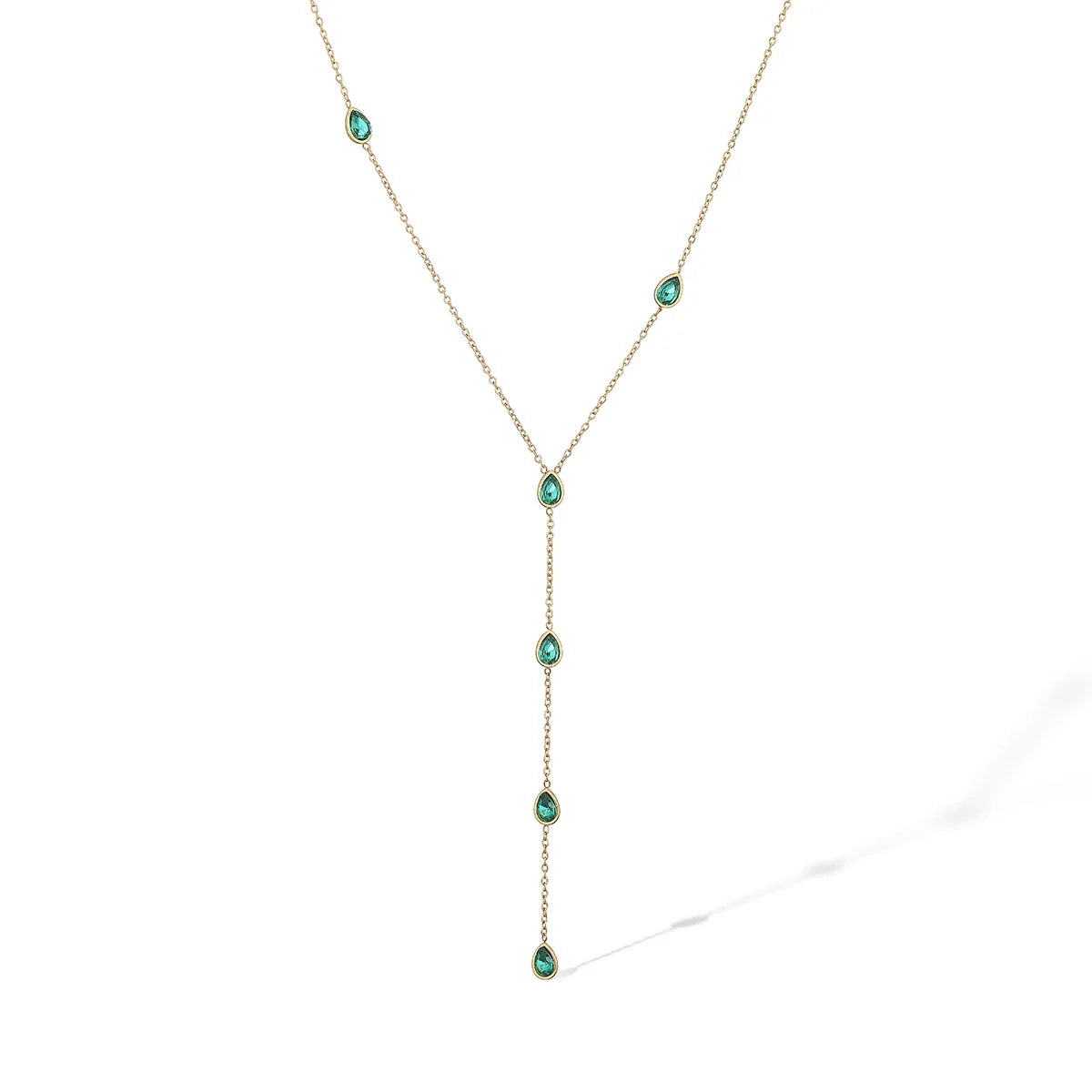 NEWBUY Fashion Gold Color Stainless Steel Choker Necklaces For Women Delicate White/Green/Red CZ Zircon Inlay Jewelry