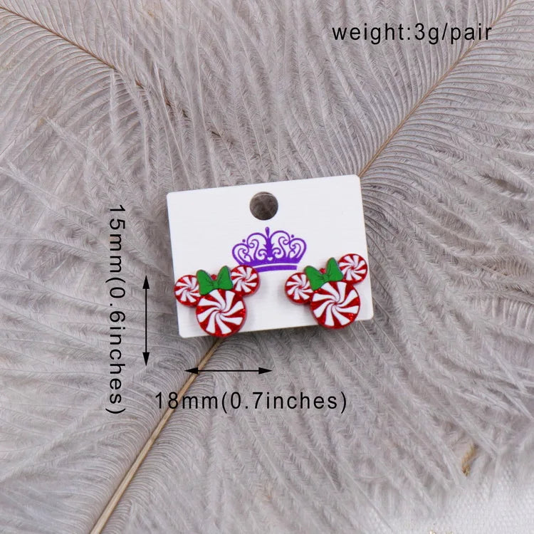 Custom Santa Hats Tree Mouse Head Turkey Glitter Acrylic Christmas Stud Earrings Stainless Steel Jewelry Wholesale
