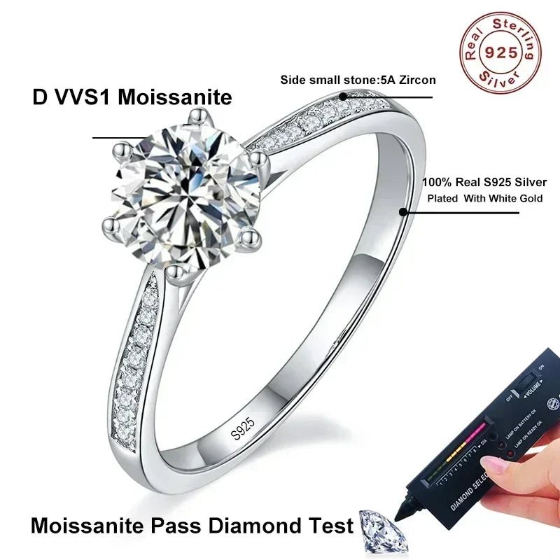 NeeTim 0.5-2ct Moissanite Wedding Ring for Women Sterling Silver Round Brilliant Diamond Solitaire Engagement Rings Certified