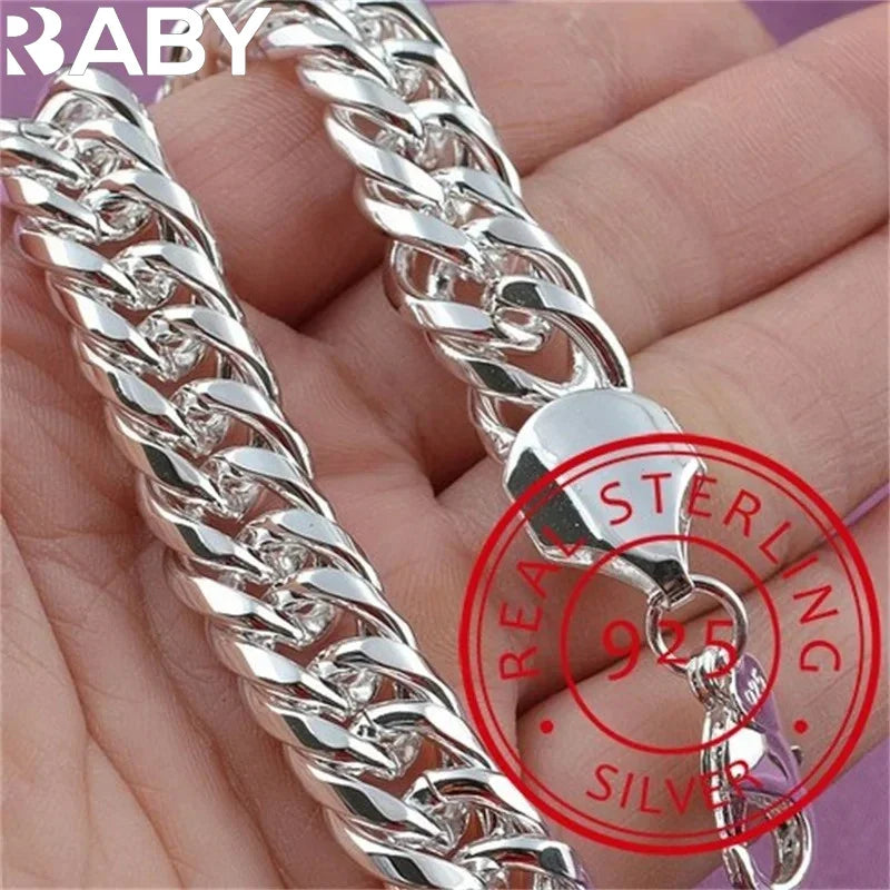 Noble 925 Sterling Silver Square Solid Chain Bracelet For Women Men Charm Party Gift Wedding Fashion Jewelry Free shipping