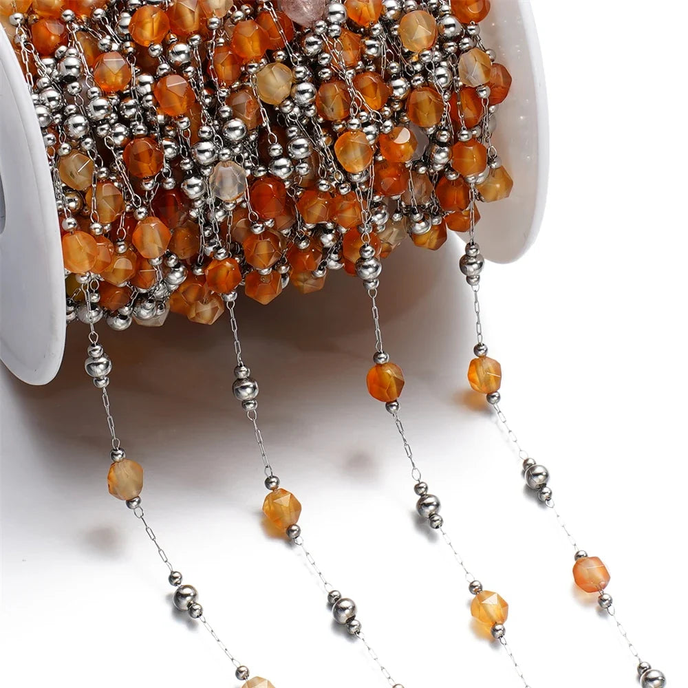 1Meter/Lot Mixed Stainless Steel Irregular Stone Beads Chains for Handmade DIY Necklace Bracelets Jewelry Making Accessories