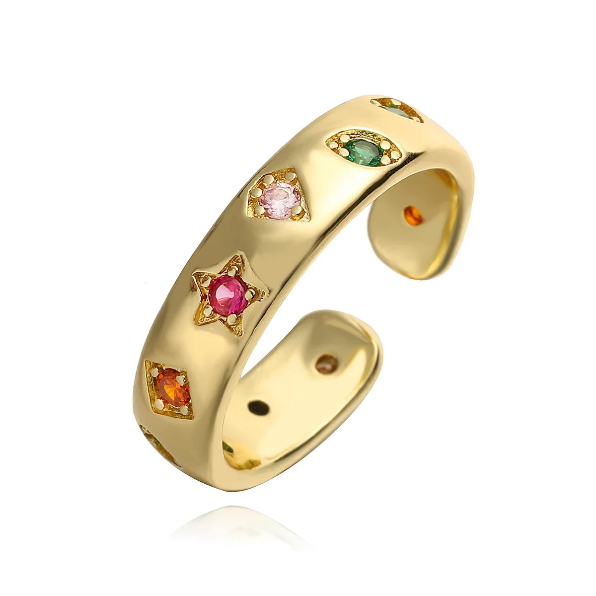 NEWBUY 2024 New Fashion Gold Color Colourful AAA CZ Zircon Inlay Jewelry Open Design Wedding Bands Rings For Women Girl