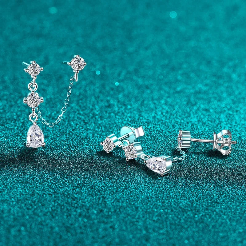 NeeTim Full Moissanite Stud Chain Earrings for Women Sparkling Lab Diamond Earring 925 Sterling Silver Women's Earrings Jewelry