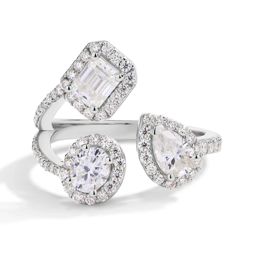 MINTYBOX Three Stone Lab Diamond Ring S925 Sterling Silver Moissanite Rings For Women 18K Gold Plated Engagement Party Gift