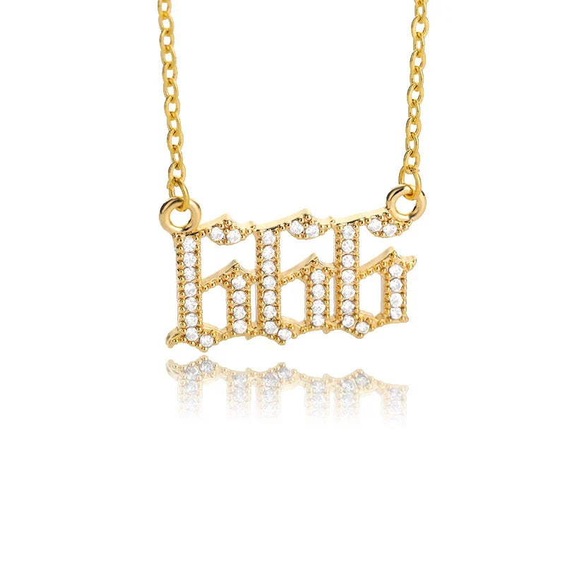 111 222 333 444 555 666 777 888 999 Necklaces For Women Gold Color Stainless Steel Zircon Angel Number Pendant Necklace Jewelry