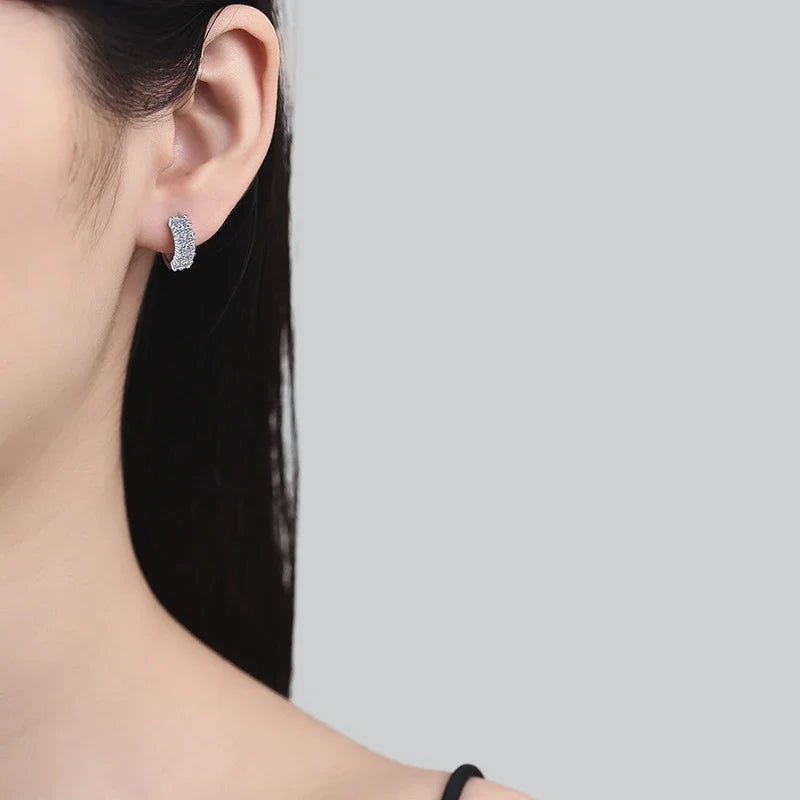 NeeTim 2mm Full Moissanite Earrings Women Luxury Quality Party S925 Sterling Silver with White Gold Plated Hoop Wedding Earring