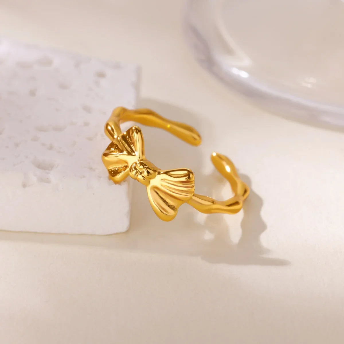 Stainless Steel Butterfly Bow Rings for Women Fashion Zircon Heart Open Ring Trendy Aesthetic Jewelry Party Wedding Gift