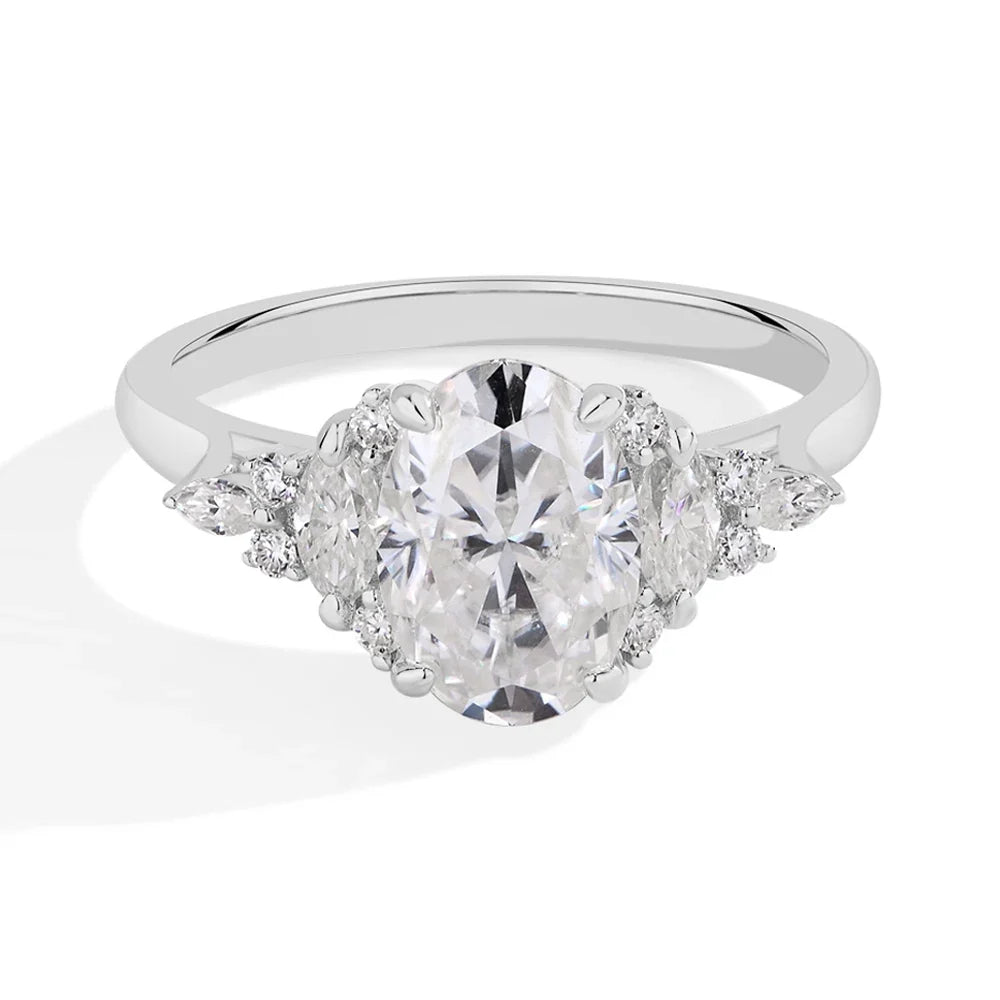 MINTYBOX 3.0ct Lab Grown Diamond Engagement Ring S925 Sterling Silver Oval Moissanite Rings For Women 18K Gold Plated Jewelry