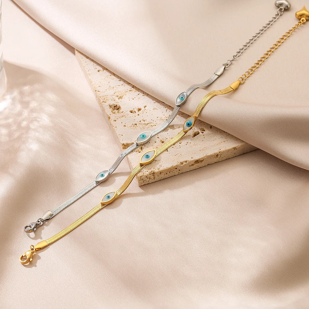 NEWBUY High Quality Non-Fading 316L Stainless Steel Jewelry Gold/Silver Color Evil Eye Choker Chain Bracelet For Women Girl Gift