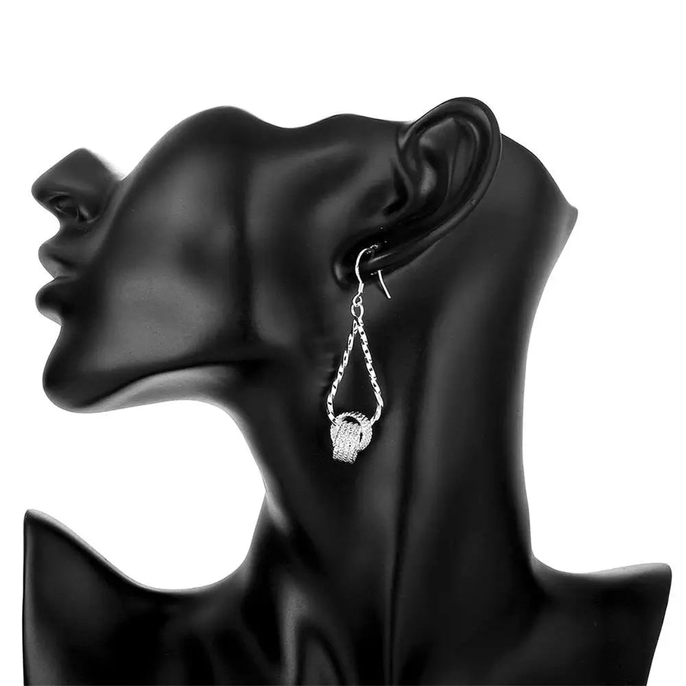 Fashion charms 925 Sterling Silver Net beads long Earrings for Women Pretty fashion party wedding Jewelry Holiday Gifts