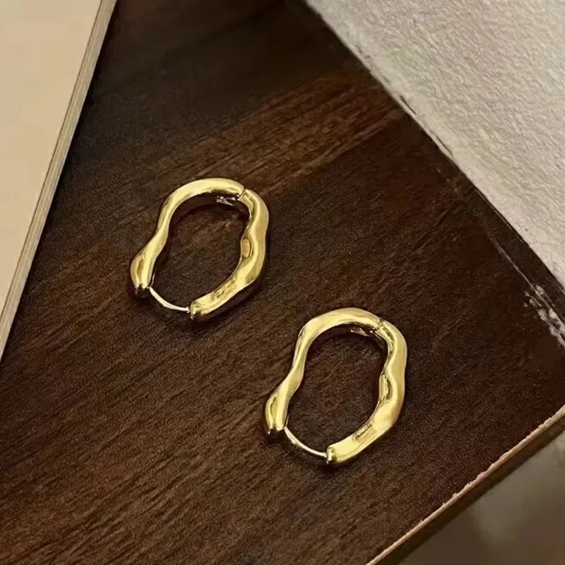 Personality Irregular Wavy Pleated Hoop Earrings for Women New Charm Gold Color Stainless Steel Dangle Jewelry Accessories Gift