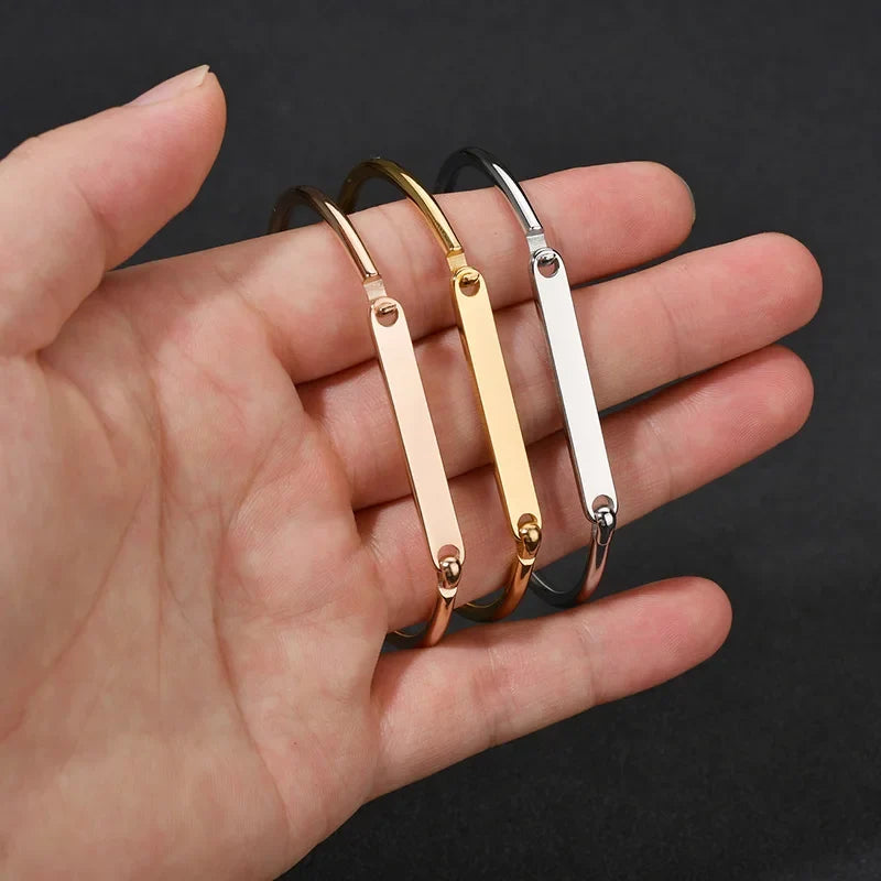 Afirstee Stainless Steel Engrave Name Bracelet For Women Custom Gold Color Date Letter Bracelets Jewelry Gift