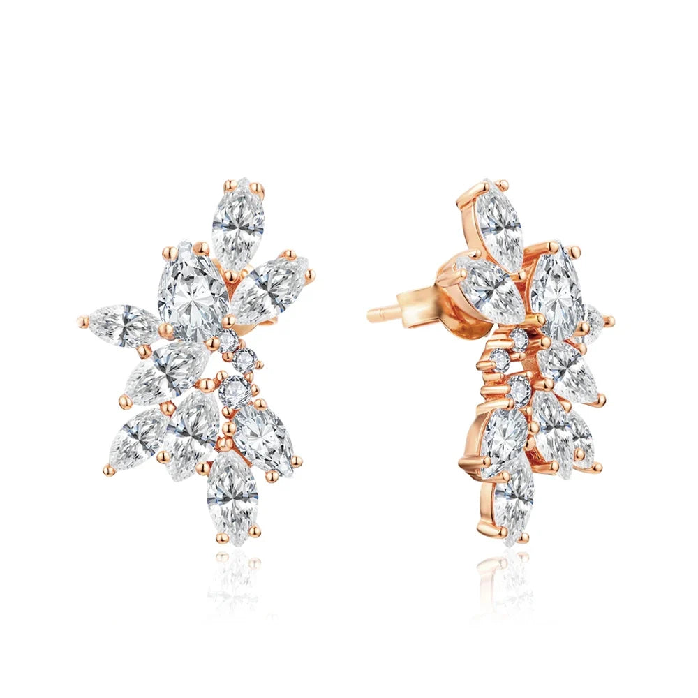 MINTYBOX Moissanite Diamond Cluster Stud Earrings Solid S925 Sliver 18k Gold Plated for Women Wedding Engagement Luxury Jewelry