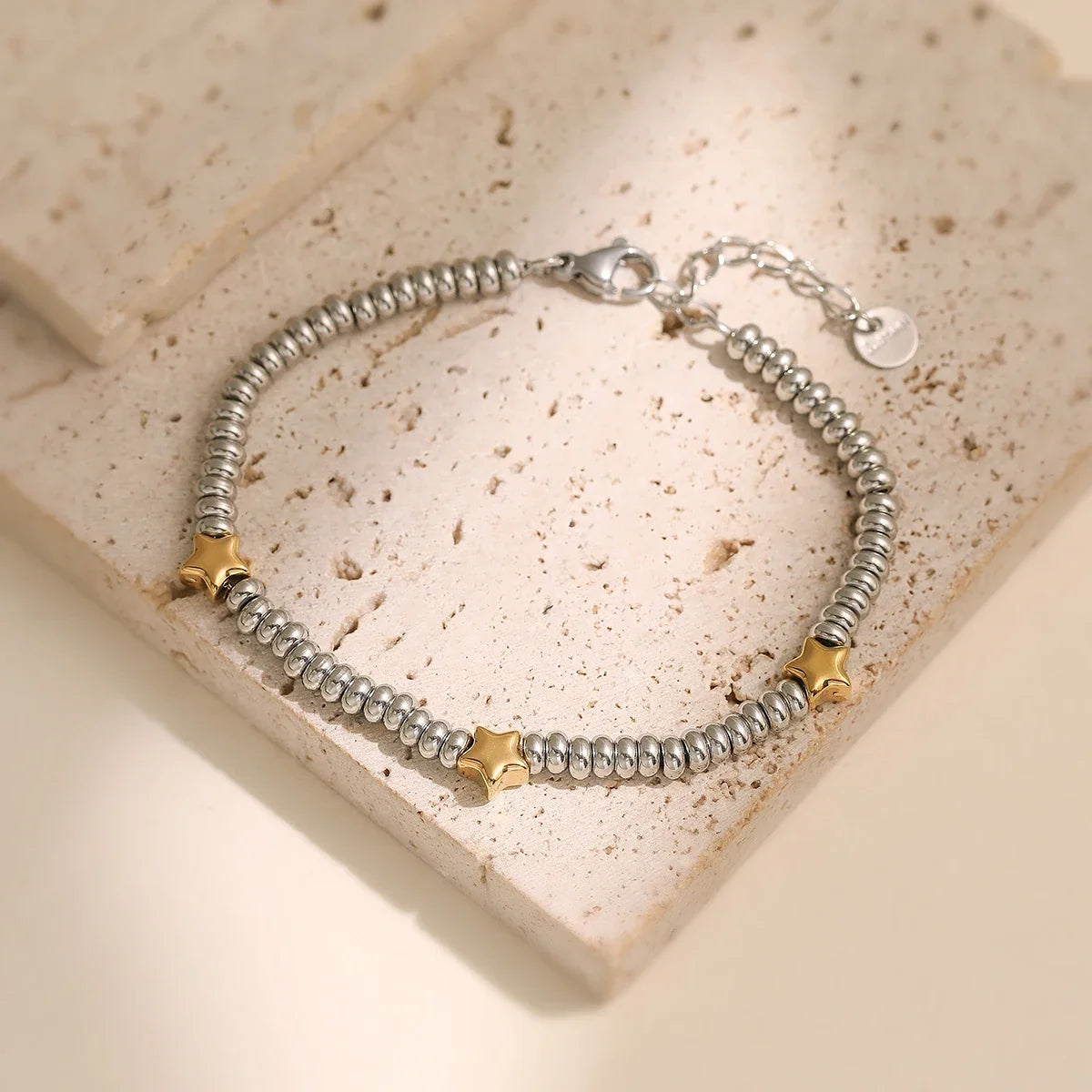 NEWBUY Hot Sale Non-Fading Stainless Steel Jewelry Gold Color Heart/Star Silver Beads Charm Bracelets For Women Wholesale