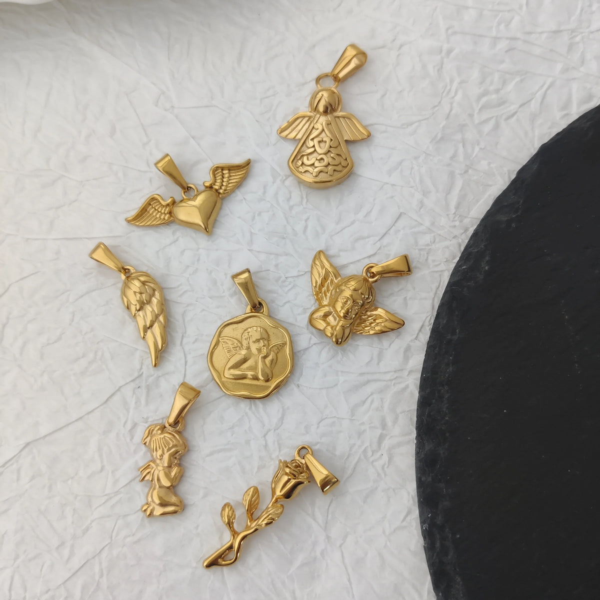 Tarnish Free Pendant Angel Cross Heart Diy Stainless Steel Gold Plated Vintage Charm for Women Necklace Jewelry Making