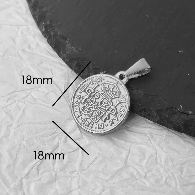 Stainless Steel Vintage Round Portrait Coin St. Michael Compass Pendants Charm For Women Necklace Making Diy Jewelry