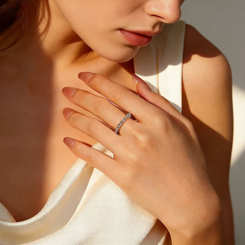 NeeTim D Color 2mm Full Moissanite Diamond Ring for Women Sterling Silver 925 with Gold Plated Wedding Bridal Band Rings Jewelry