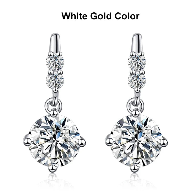 NeeTim 1ct Moissanite Drop Earrings S925 Sterling Silver with Gold Plated Hoop Earrings Wedding Party Jewelry With Certificate