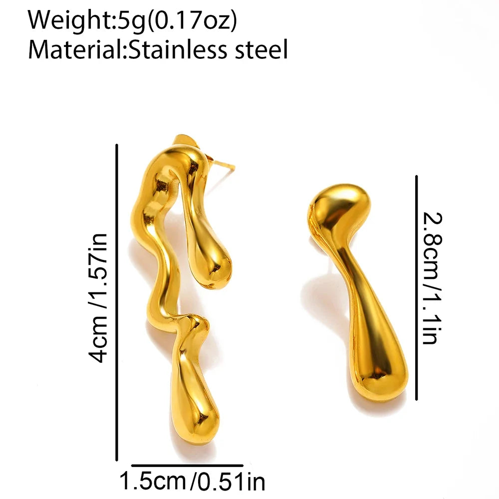 Stainless Steel Earrings Minimalist Design Irregular Asymmetrical Geometric Bent Earrings For Women Jewelry Commuter Pairing