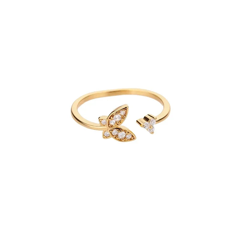 Luxury Zircon Butterfly Flower Rings for Women Stainless Steel Gold Color Cheap Ring Fashion Wedding Couple y2k Jewelry anillos