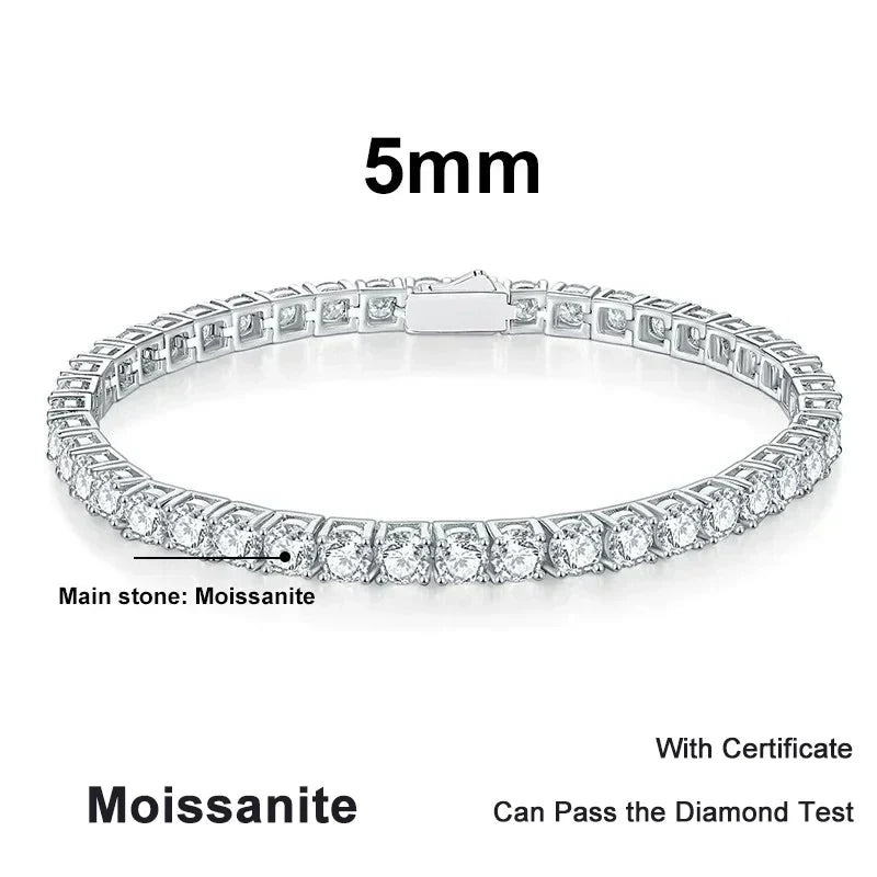 NeeTim 3mm 4mm 5mm 6.5mm Moissanite Tennis Bracelet Original s925 Sterling Silver Lab Diamond Bracelets for Women Men Chains